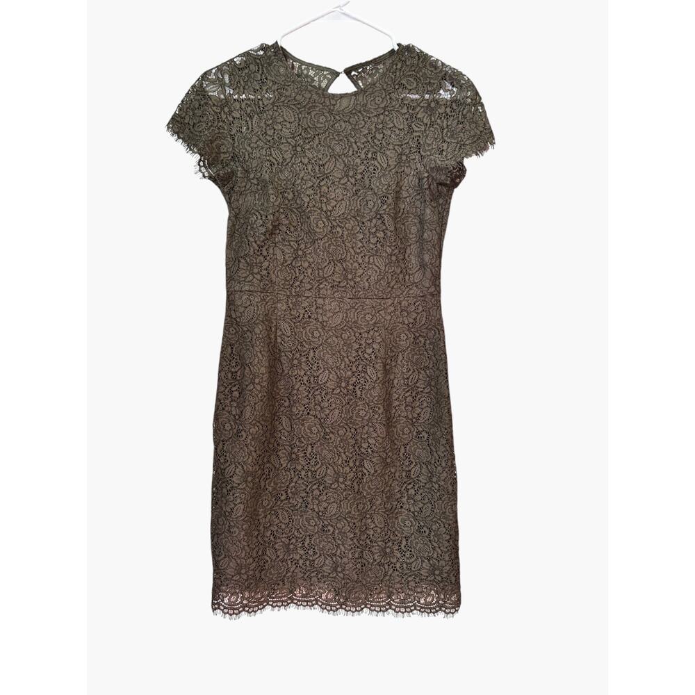 Banana Republic Lace Cap Sleeve Sheath Dress Olive Green Size 2